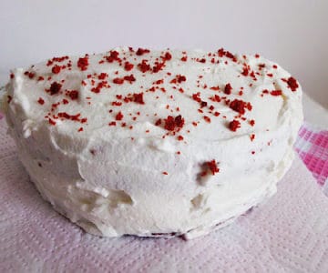 Red Velvet Cake with Whipped Cream Frosting | www.happyhealthymotivated.com
