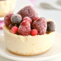 One of the Healthy microwave cheesecakes for 2 with mixed berries on top