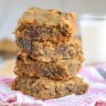 A tower of Healthy Chocolate Chip Cookie Dough Bars Recipe