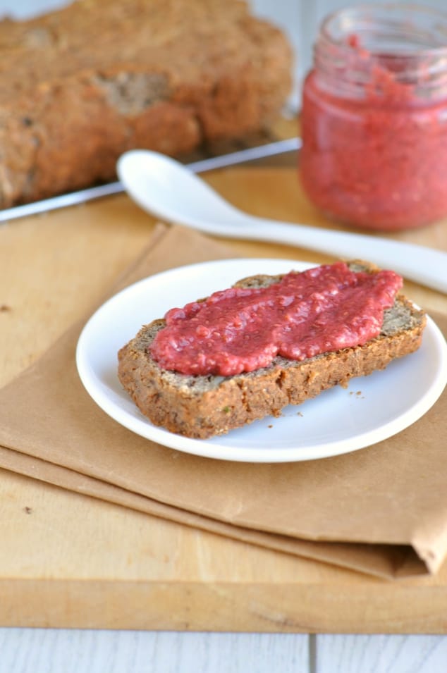 Strawberry chia seed jam spread on toast