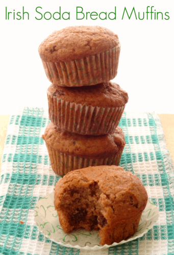 Irish Soda Bread Muffins Recipe - healthy whole wheat muffins loaded with juicy raisins. Perfect snack or breakfast for St Patrick's Day! | www.happyhealthymotivated.com