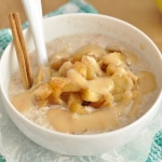 Close up image of caramel apple pie overnight oats