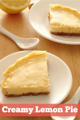 Creamy Lemon Pie Recipe - this healthy dessert pie has the most amazing creamy texture and is packed full of zingy citrus flavor, but it's got less than 200 calories for a great big slice! Cannot get enough of this dessert!