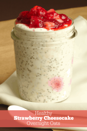 This jar of Healthy Strawberry Cheesecake Overnight Oats is one of the BEST breakfasts I've ever had! It's sweet, creamy and fruity - just like an ordinary cheesecake - but with NO added sugar or fat! I swear - I sometimes eat this for dessert instead of real cheesecake!
