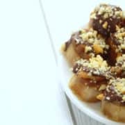 Healthy Frozen Banana Snickers Bites Recipe. These mouthfuls of deliciousness are my new favourite healthy snack! They're so easy to make and taste amazing - loads better than a normal Snickers! Plus they're healthy, vegan and gluten-free!