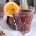 Closeup of a glass containing the best mulled wine recipe