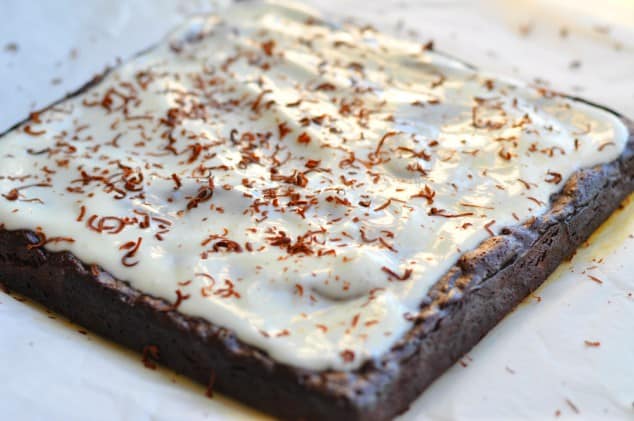 A giant healthy peppermint brownie that hasn't been cut yet