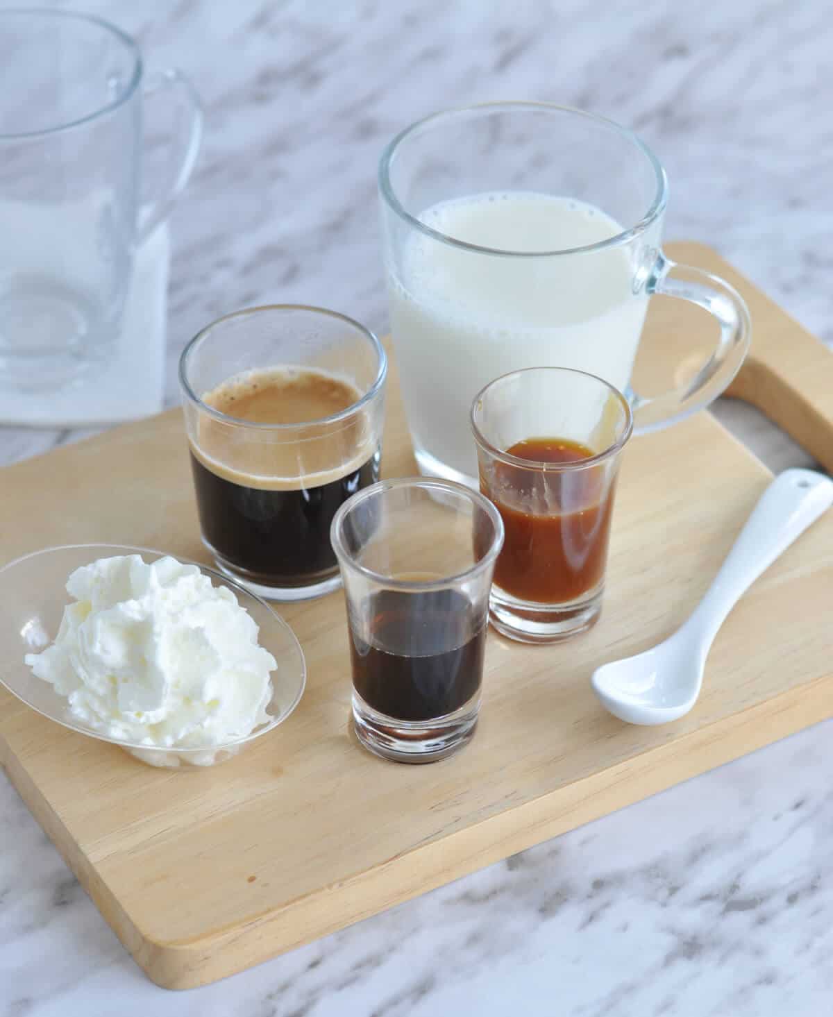 Ingredients to make caramel brulee latte.